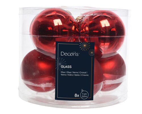 Kerstbal glas d7cm kerstrood ass 8st - afbeelding 1