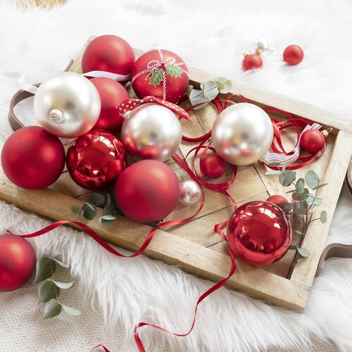 Kerstbal glas d7cm kerstrood ass 8st - afbeelding 2