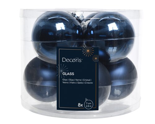 Kerstbal glas d7cm nachtblauw ass 8st - afbeelding 1