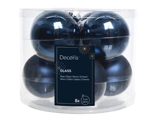Kerstbal glas d7cm nachtblauw ass 8st - afbeelding 1