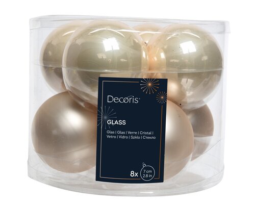 Kerstbal glas d7cm parel ass 8st - afbeelding 1