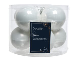 Kerstbal glas d7cm wntrwit ass 8st - afbeelding 1