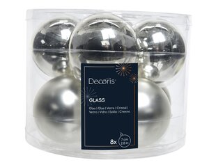 Kerstbal glas d7cm zilver ass 8st - afbeelding 1