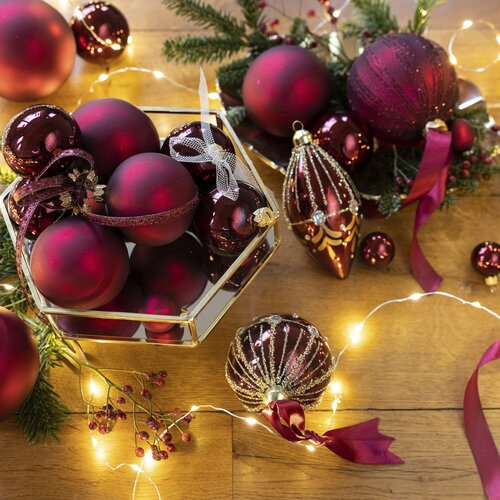 Kerstbal glas d8cm ossnbld ass 6st - afbeelding 2