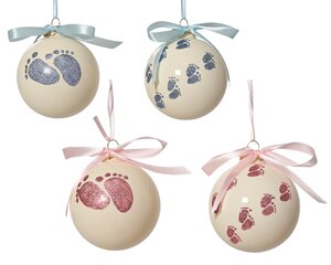Kerstbal glas eerste kerst - D8cm Wit per stuk - afbeelding 1