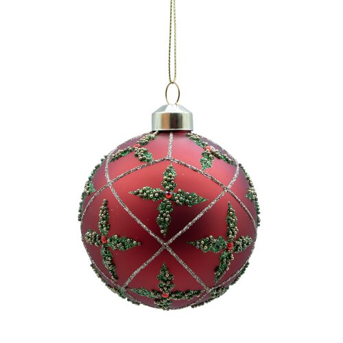 Kerstbal glas hulst mat - D8cm Rood groen