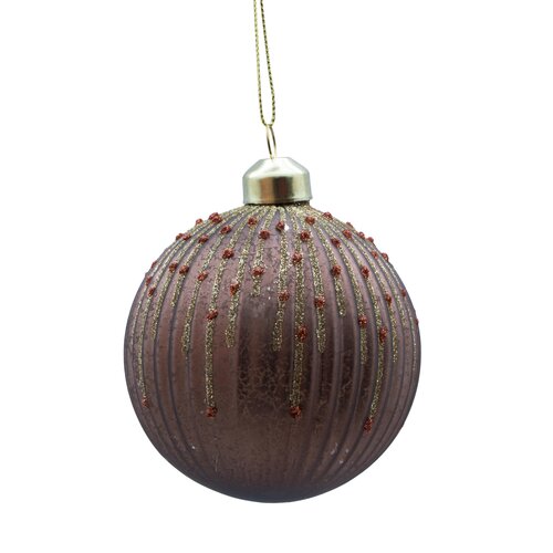 Kerstbal glas reliëf - D8cm Donkerbruin