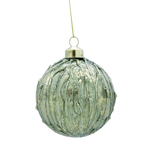 Kerstbal glas reliëf - D8cm Groen