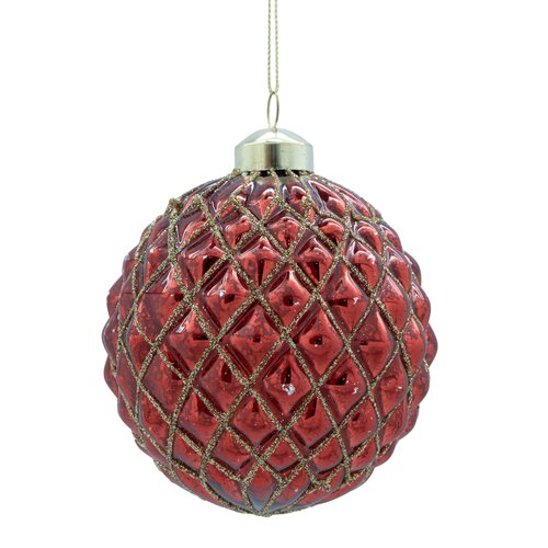 Kerstbal glas ruitpatroon - D10cm Rood