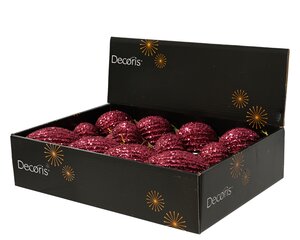 Kerstbal kunststof - D8cm Donkerroze per stuk - afbeelding 2