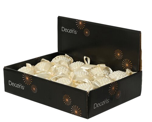 Kerstbal met strik kunststof - D10cm Parel - afbeelding 3