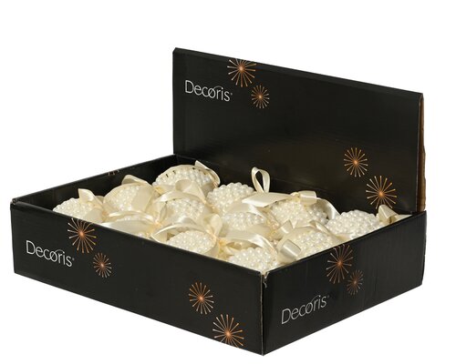 Kerstbal met strik kunststof - D8cm Parel - afbeelding 2