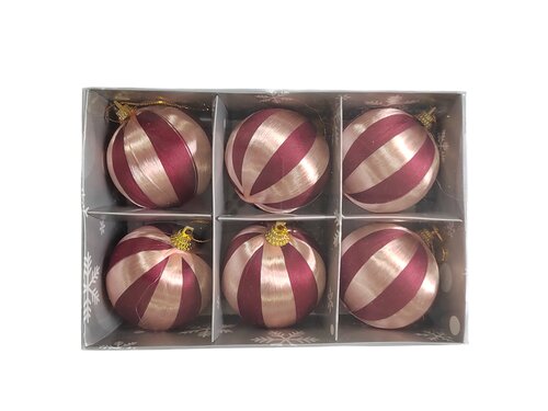 Kerstballen - D6cm Roze en bordeaux 6 stuks