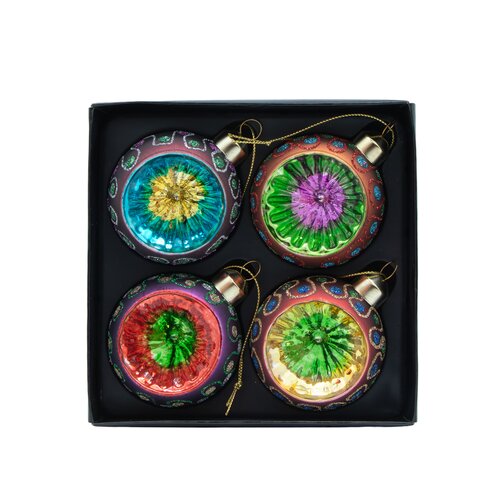 Kerstballen glas - D6cm Meerkleurig 4 stuks