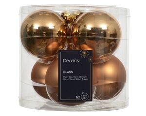 Kerstballen glas d8cm brandy 6st - afbeelding 1