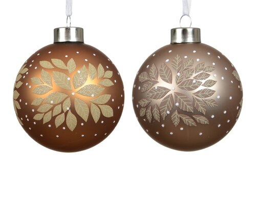 Kerstballen glas - D8cm Karamelbruin en parel per stuk