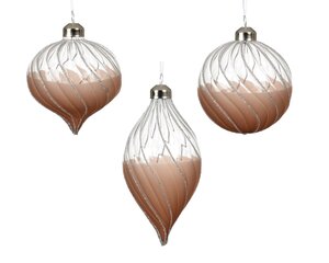 Kerstballen glas - D8cm Karamelbruin en zilver per stuk - afbeelding 1