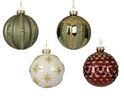 Kerstballen glas - D8cm Ossenbloed en rozemarijngroen per stuk - afbeelding 1