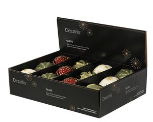 Kerstballen glas - D8cm Ossenbloed en rozemarijngroen per stuk - afbeelding 2