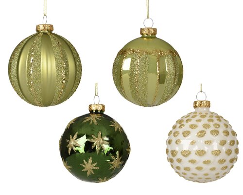 Kerstballen glas - D8cm Wolwit en pistachegroen per stuk - afbeelding 1