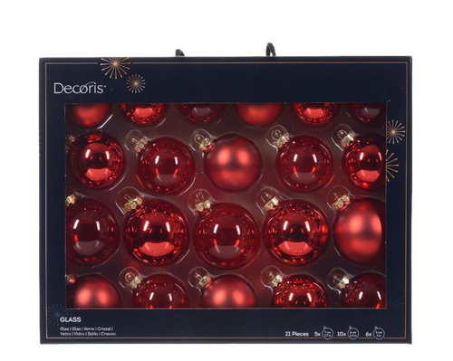 Decoris kerstballen glas kerstrood - D 7,0 cm
