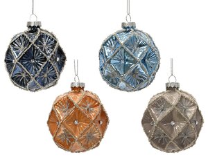 Kerstballen glas ruitpatroon - D8cm Blauw per stuk - afbeelding 1