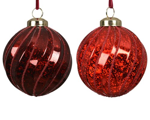 Kerstballen kunststof - D8cm Kerstrood en ossenbloed per stuk - afbeelding 1