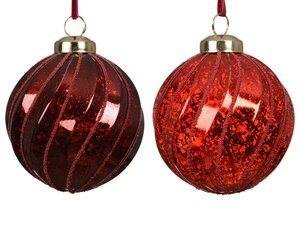 Kerstballen kunststof - D8cm Kerstrood en ossenbloed per stuk - afbeelding 1