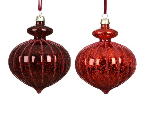 Kerstballen kunststof - D8cm Ossenbloed/kerstrood - 2 Varianten - afbeelding 1