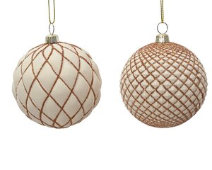 Kerstballen kunststof ruitpatroon - D8cm Wolwit per stuk - afbeelding 1