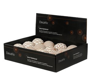Kerstballen kunststof ruitpatroon - D8cm Wolwit per stuk - afbeelding 2