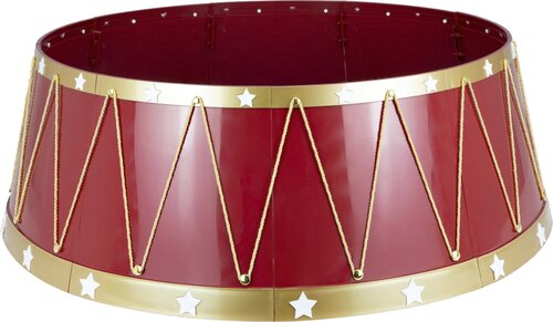 Kerstboomhuls kunststof kerst drum D 65/54 x H 22,5 cm rood/goud (8delig)