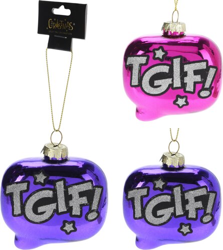 Kerstboomornament tekstwolkje, paars/roze - B 9 cm - afbeelding 1