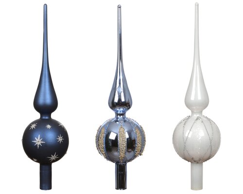 Kerstboompiek glas - D8xH31cm Blauw/nachtblauw/winterwit - 3 Varianten