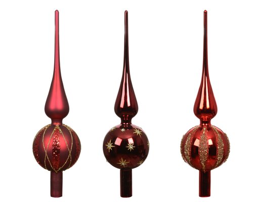 Kerstboompiek glas - D8xH31cm Kerstrood/ossenbloed - 3 Varianten - afbeelding 1