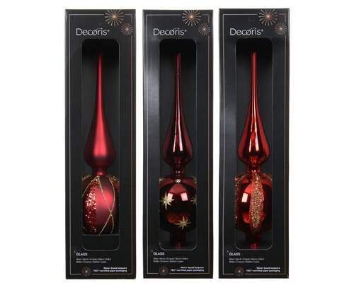 Kerstboompiek glas - D8xH31cm Kerstrood/ossenbloed - 3 Varianten - afbeelding 2