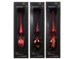 Kerstboompiek glas - D8xH31cm Kerstrood/ossenbloed - 3 Varianten - afbeelding 2