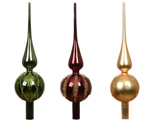 Kerstboompiek glas - D8xH31cm Ossenbloed/licht goud/dennengroen - 3 Varianten - afbeelding 1