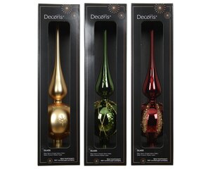Kerstboompiek glas - D8xH31cm Ossenbloed/licht goud/dennengroen - 3 Varianten - afbeelding 2