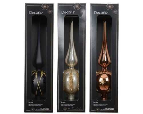 Kerstboompiek glas - D8xH31cm Parel/brandy/zwart - 3 Varianten - afbeelding 1