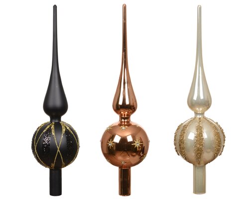 Kerstboompiek glas - D8xH31cm Parel/brandy/zwart - 3 Varianten - afbeelding 2