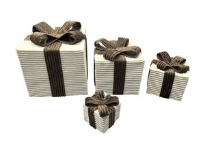 Kerstcadeaudoos ribstof maat S - Beige/bruin - afbeelding 2