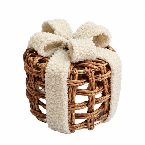 Kerstcadeaudoos rond maat S - Naturel teddy