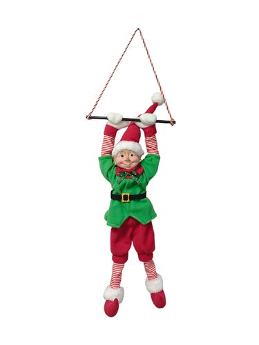 Kerstelf hangend bewegende animatiepop H 65 cm excl. 3xAA - afbeelding 1