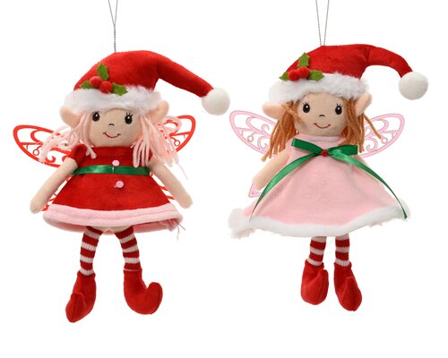 Kerstelfje - L17xH21cm Roze/rood - 2 Varianten