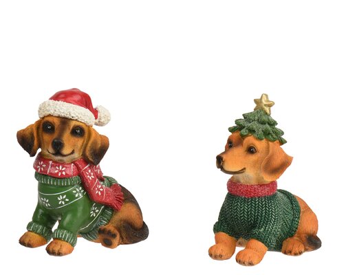 Kerstfiguur hond kunststof - B13xH14cm per stuk
