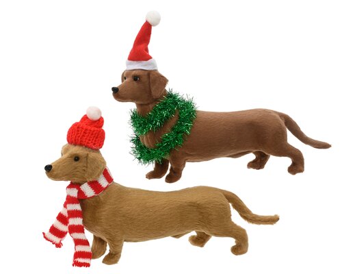 Kerstfiguur hond kunststof - H13cm Bruin per stuk