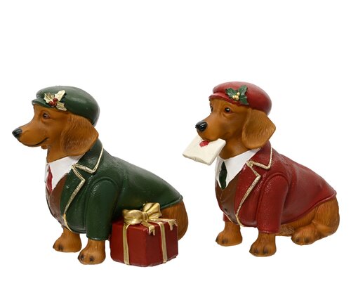 Kerstfiguur teckel kunststof - B7xH14cm per stuk