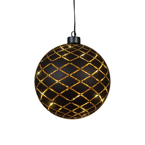 Kersthanger bal glas 12led d15cm zw