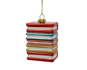Kersthanger boekenstapel kunststof - B6,7xH7,9cm Meerkleurig - afbeelding 1